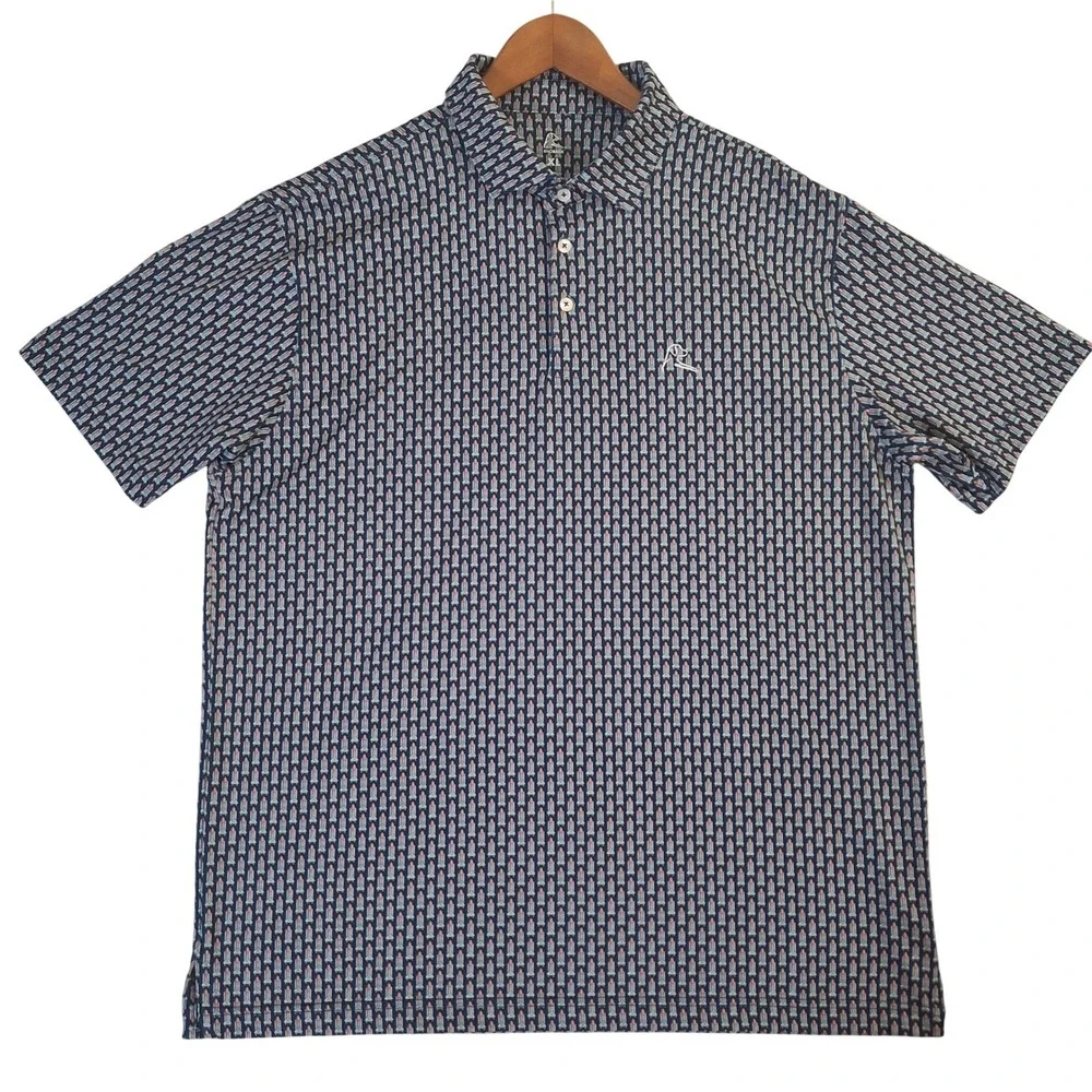 Rhoback The Liftoff Polo Shirt Mens XL Navy Space Shuttle Rocket Performance - Picture 2 of 8